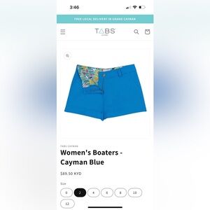 TABS BERMUDA BOATER SHORTS CAYMAN BLUE SIZE 2